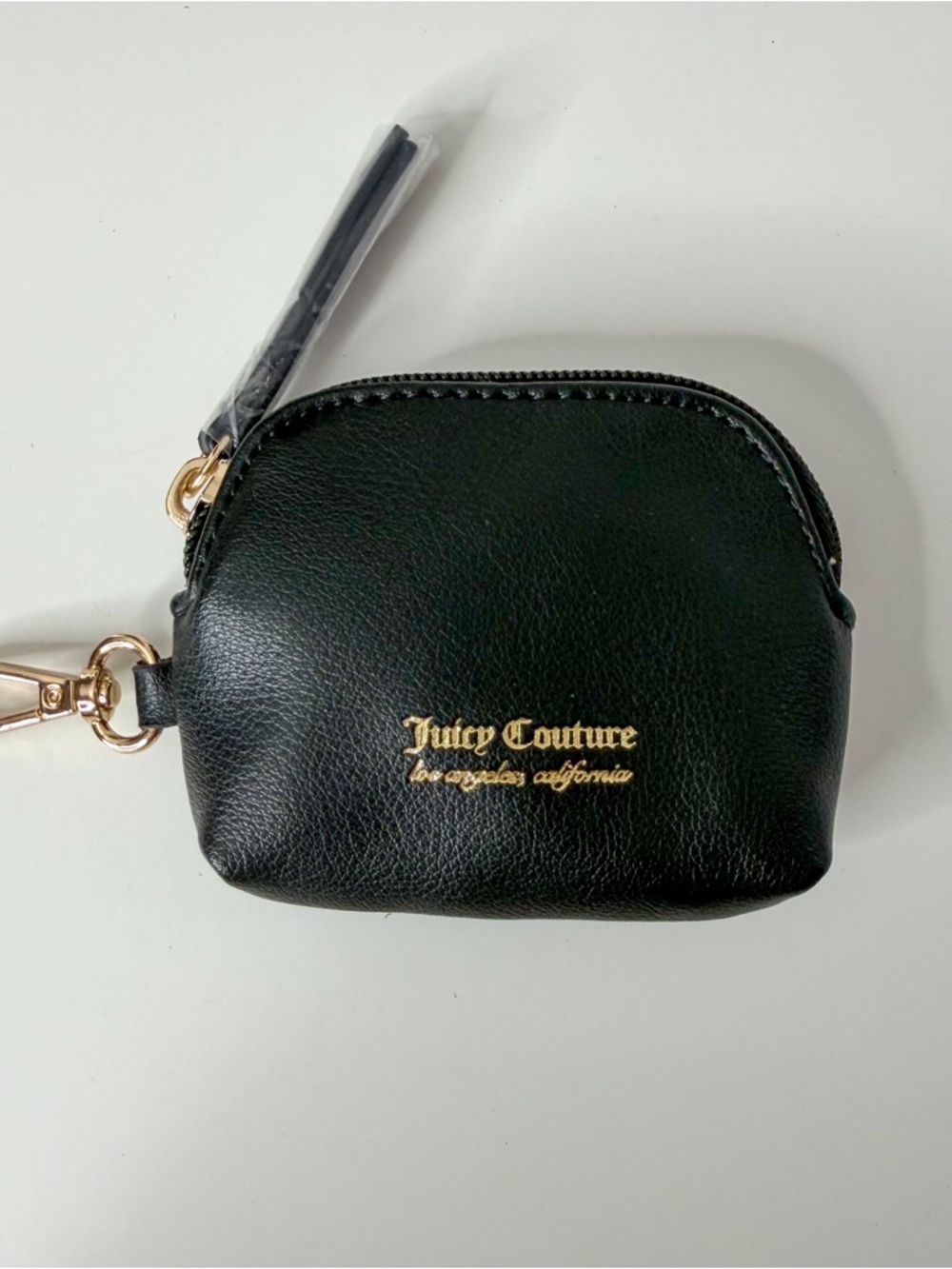 Juicy Couture Black Leather Coin Pouch with Gold Logo.